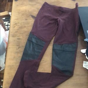 Maroon faux leather knee leggings